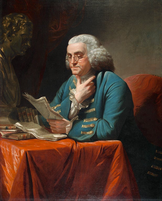 Benjamin Franklin, portrait by David Martin, oil on canvas, 1767 (Pennsylvania Academy of the Fine Arts)