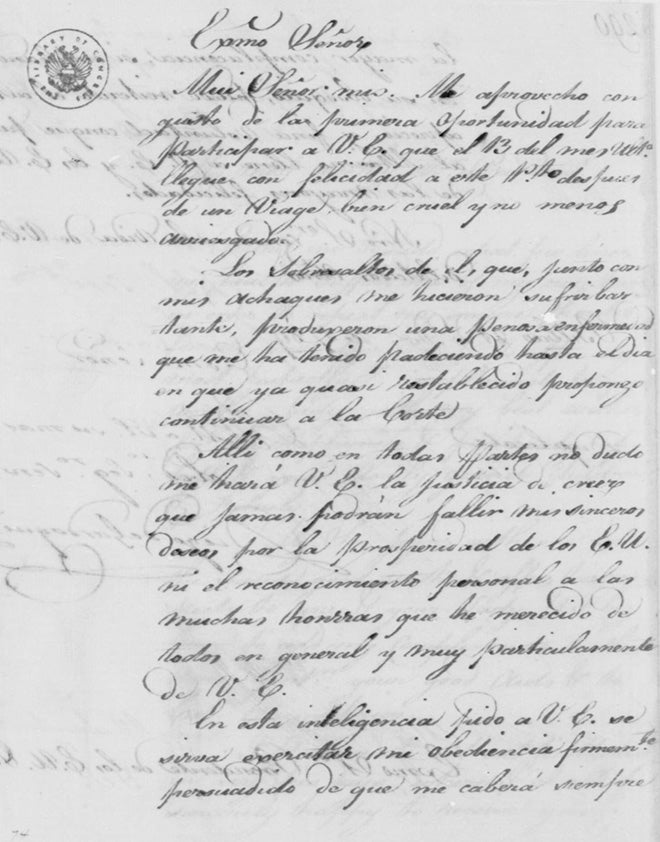 First page of a letter from Diego de Gardoqui to George Washington, December 21, 1789 (Library of Congress)