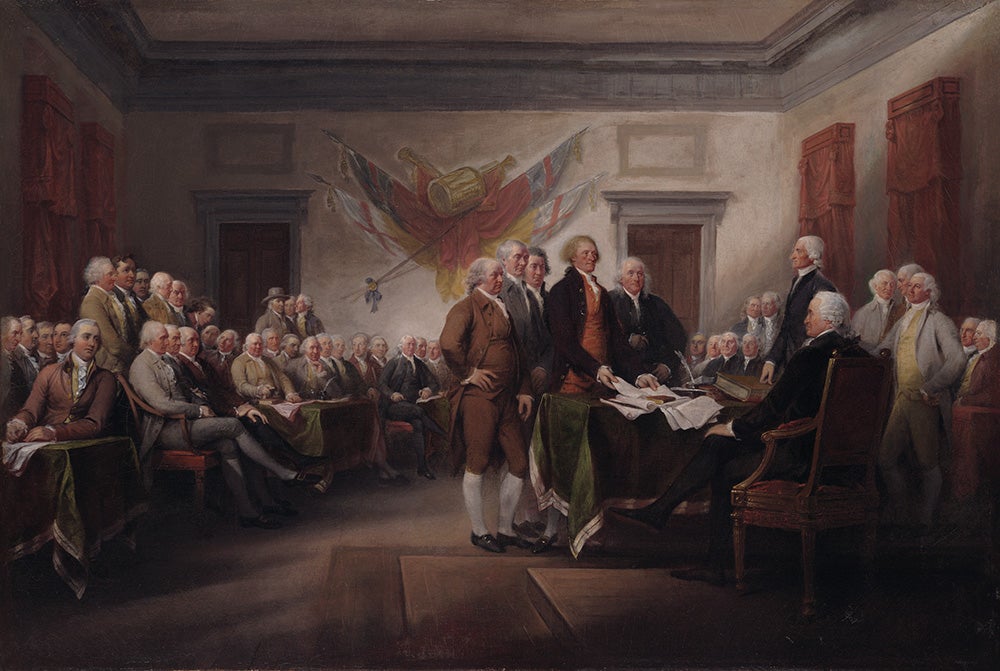 "The Declaration of Independence, July 4, 1776" by John Trumbull, oil on canvas, 1786–1820 (Yale University Art Gallery)