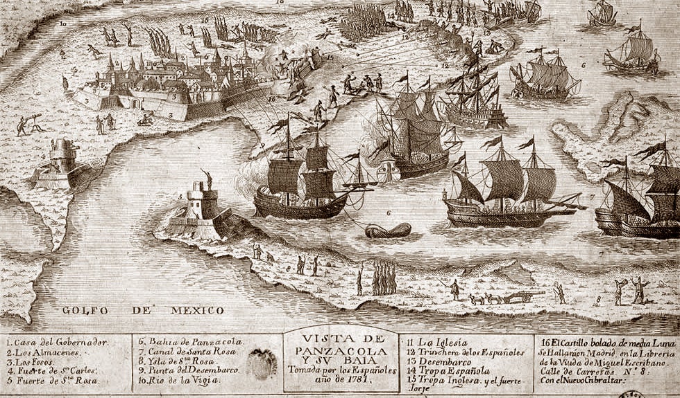 Vista de Panzacola y su Baia. Tomada por los Españoles año de 1781, map, 1781 (Librería de Escribano, Madrid. Biblioteca Nacional de España)