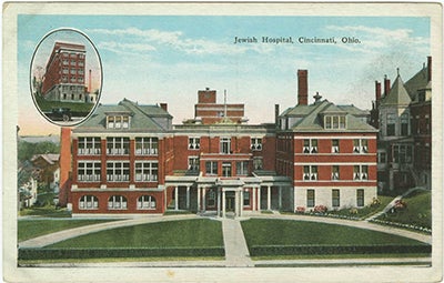 Postcard of the exterior of the Jewish Hospital in Cincinnati, Ohio, n.d. (Lowcountry Digital Library, College of Charleston Libraries)