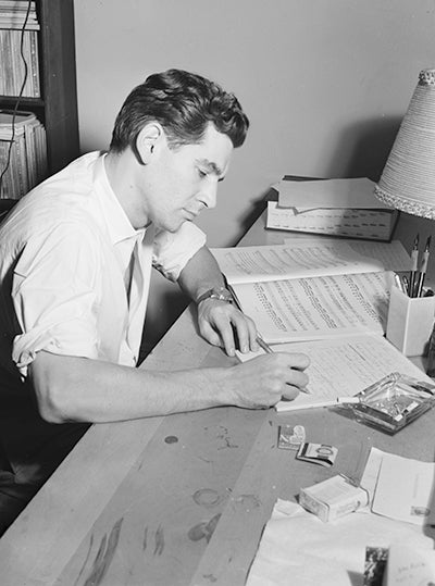 Leonard Bernstein in his apartment, New York, NY, photograph by William P. Gottlieb, ca. 1946–1948 (Library of Congress)