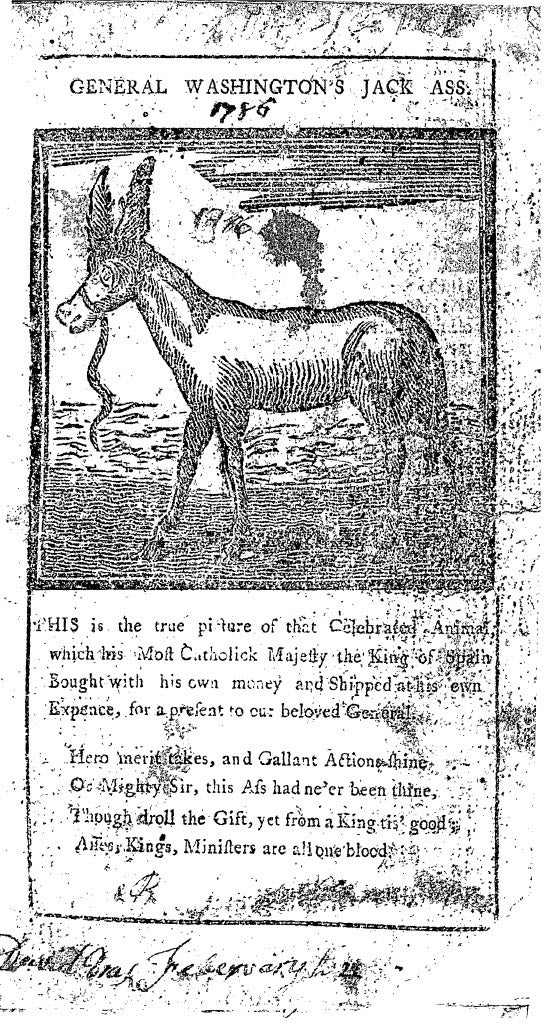 “General Washington’s Jack Ass” in Weatherwise’s Town and Country Almanack, for the year of our Lord, 1786. (Eighteenth Century Collections Online)