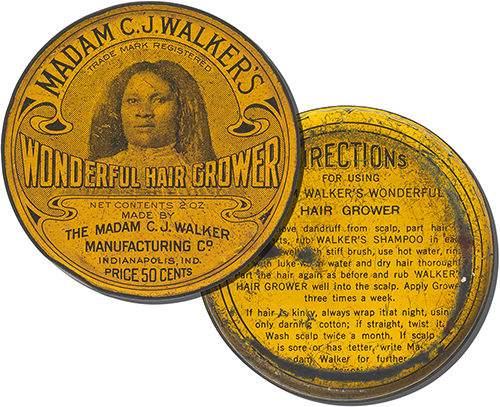 Tin for Madam C. J. Walker's Wonderful Hair Grower, 1910s-1920s. (National Museum of African American History & Culture, Smithsonian Institution)