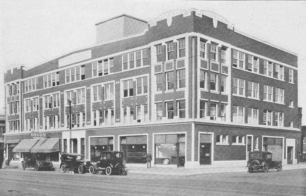 The Overton Building at 3621 South State Street in Chicago housed the Overton Hygiene Manufacturing Co., the Victory Life Insurance Company, and Douglass National Bank. This photograph by Woodard was published in John Taitt's Souvenir of Negro Progress: Chicago, 1779-1925, published by the Du Saible Association, Chicago, ca. 1925. (New York Public Library Digital Collections)