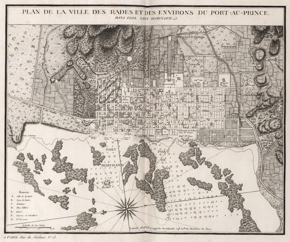"Plan de la Ville des Rades et des Environs du Port-au-Prince" by J. B. P. Tardieu in Edme Mentelle, Geographie Mathematique, Physique et Politique de Toutes les Parties du Monde, Paris, 1804. (David Rumsey Map Collection)