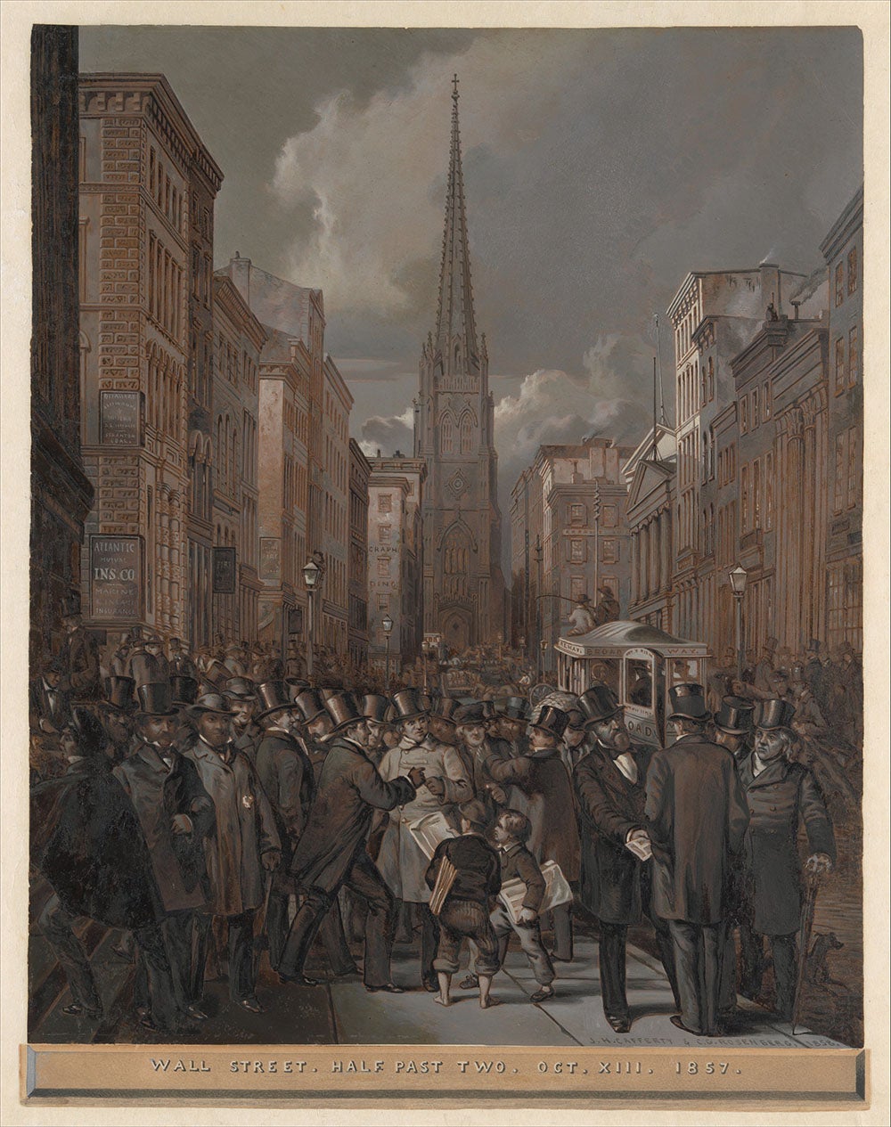 "Wall Street, Half Past Two, October XIII, 1857" by James H. Cafferty and Charles G. Rosenberg, oil on paper, 1857. (Metropolitan Museum of Art)