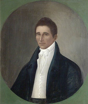 Joshua Johnson, Portrait of an Unknown Gentleman (thought to be Daniel Coker), oil on canvas, ca. 1805–1815 (American Museum and Gardens, Claverton, England/Art UK)