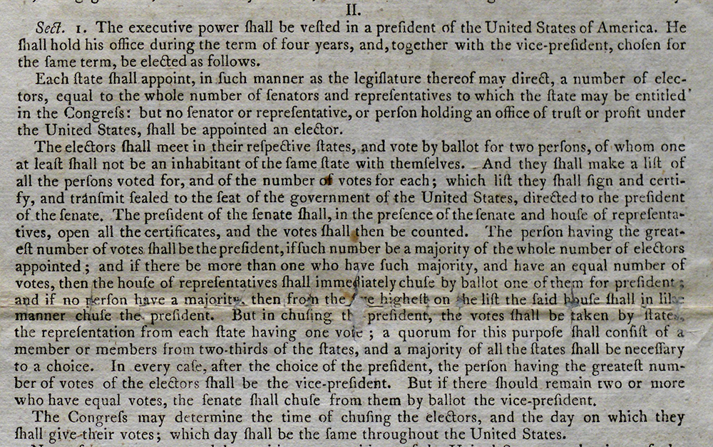 US Constitution, Article II, Section 1 on the election of the President of the United States, 1787 (The Gilder Lehrman Institute, GLC03585)