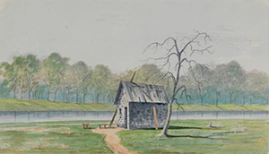David J. Kennedy (ca. 1816–1898) after Thomas Birch, "Dead House on the Schuylkill during the Yellow Fever in Philadel[phia] in 1793," watercolor, n.d. (Historical Society of Pennsylvania Digital Library)