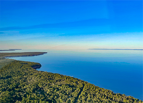 Shoreline of Madeline Island, Wisconsin, from the air, photograph by J. Dalquist, n.d. (Friends of Madeline Island)