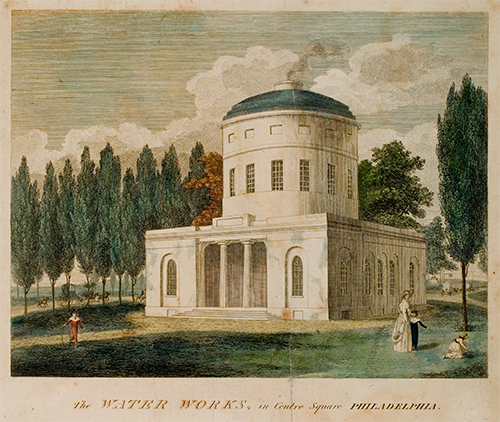 W. Birch & Son (artist, engraver, and publisher), "The Water Works, in Centre Square Philadelphia," Philadelphia, 1800 (Library Company of Philadelphia)