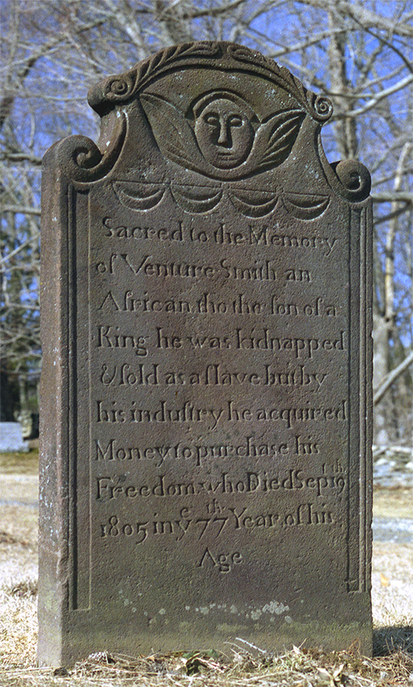 Headstone of Venture Smith [Broteer Furro] in the First Congregational Church Cemetery in East Haddam, Connecticut (Personal collection of Chandler B. Saint)