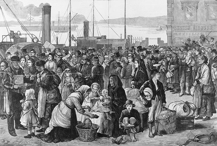 “Emigrants leaving Queenstown [Ireland] for New York,” Harper’s Weekly, September 26, 1874 (Library of Congress)