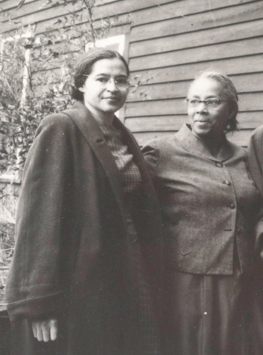 Rosa Parks (left) with Septima Clark at the Highlander Folk School in Tennessee, December 1956 (Library of Congress)
