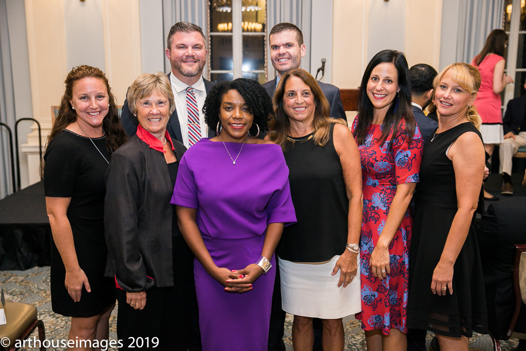 2019 National History Teacher of the Year with previous winners (from left to right) Mary Huffman (2015), Kathleen Kean (2004), Kevin Cline (2016), Alysha Butler, Joe Welch (2018), Rosanne Lichatin (2005), Sara Ziemnik (2017), Michele Anderson (2014)