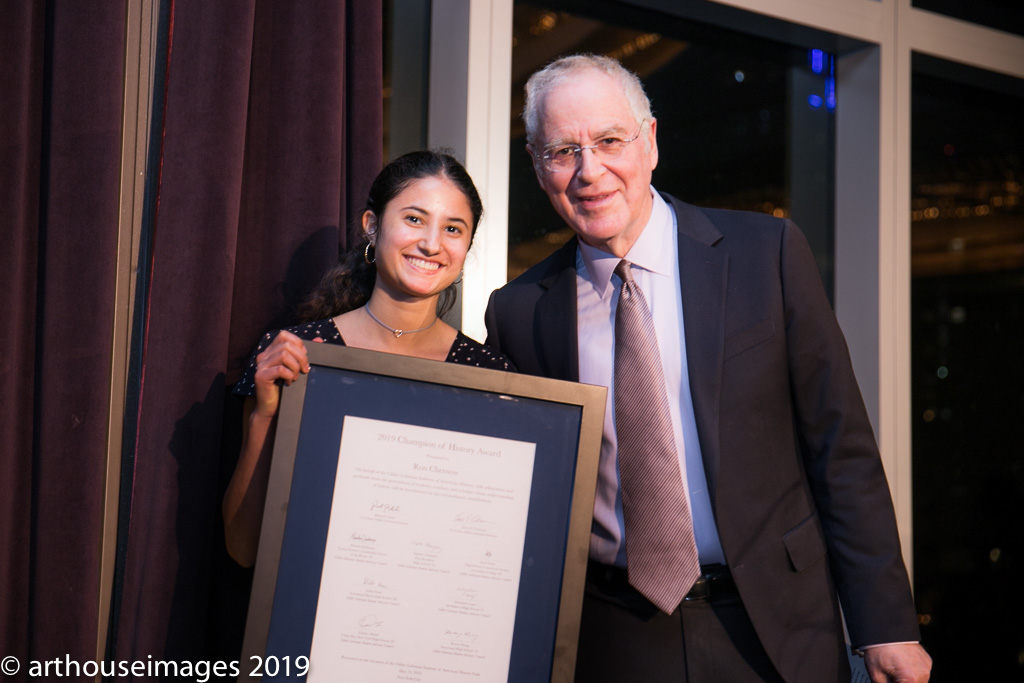 Student Advisory Council member Andi Grene with Ron Chernow