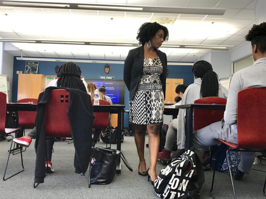 2019 National History Teacher of the Year Alysha Butler in her classroom at McKinley Technology High School in Washington, DC (Barbara Sprunt / WAMU)