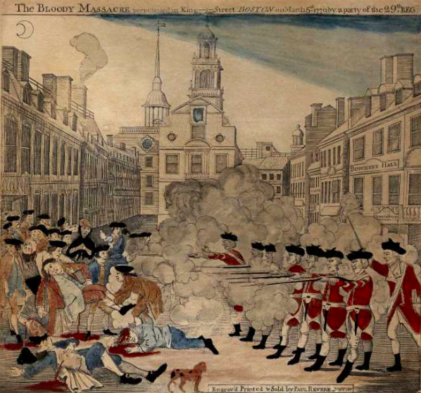 Engraving of the Boston Massacre by Paul Revere (Gilder Lehrman Institute, GLC01868)