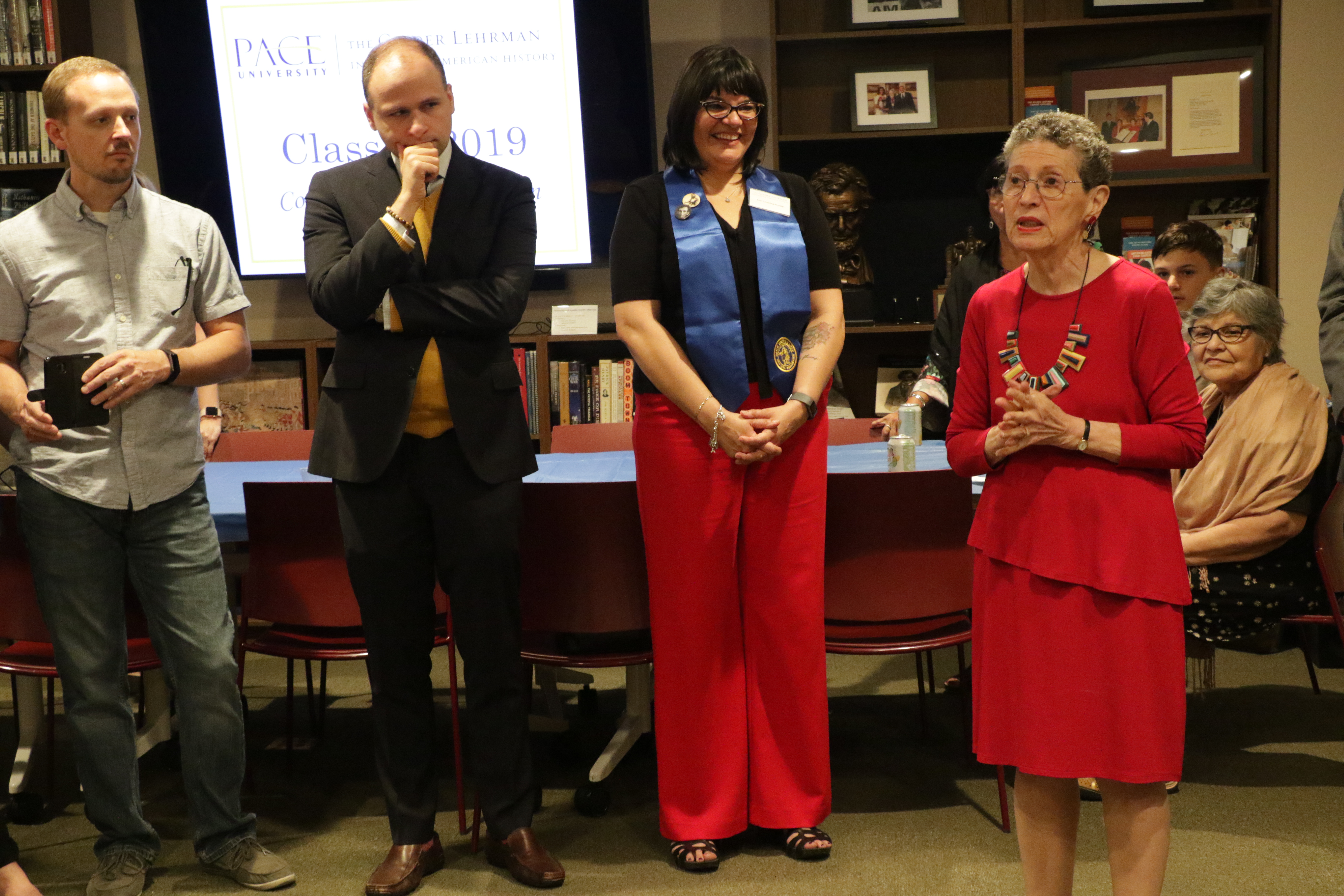 Maksim Astashinskiy (second from left) led a section as a Pace professor and CUNY Professor Carol Berkin (far right) led "Women in the American Revolution" in the Fall 2018 semester.
