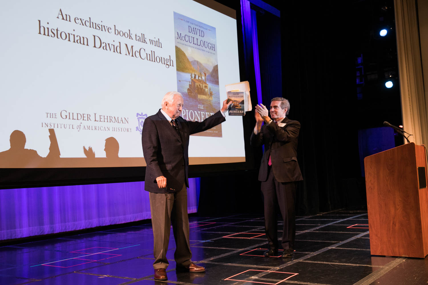 David McCullough with Gilder Lehrman Institute President Jim Basker at the Trinity School in Manhattan