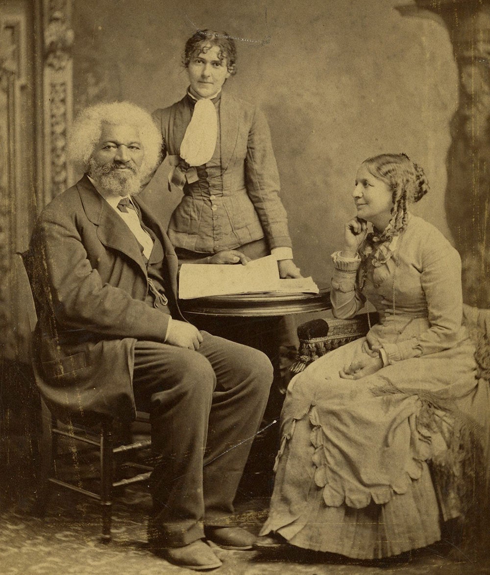 Frederick Douglass with Helen Pitts, his second wife (seated), and her sister Eva Pitts (National Park Service)