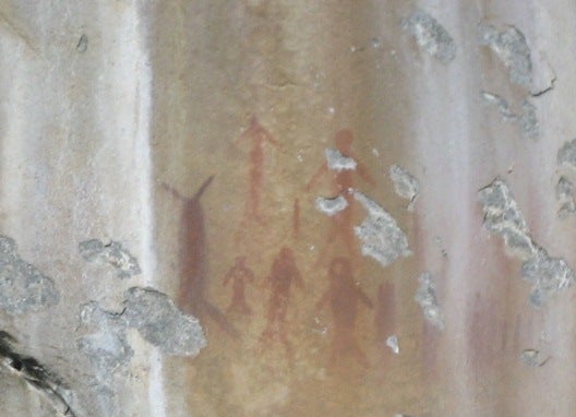 Detail from the Stehekin Pictograph at the head of Lake Chelan (Photo courtesy of Billy Sullivan, 2008). Such images record and pass on spiritual and social meanings to native people.