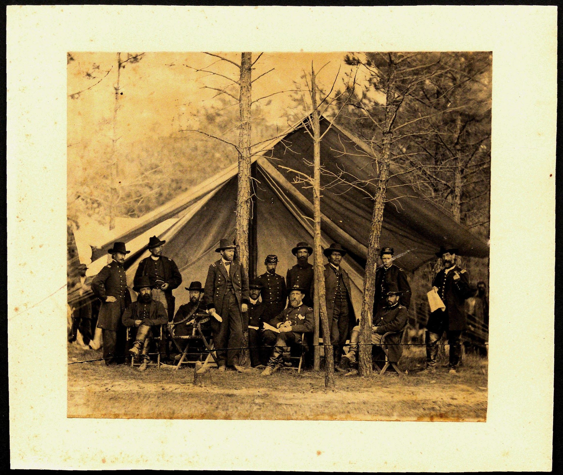 Ulysses S. Grant and staff after Battle of the Wilderness, ca. 1864 (Gilder Lehrman Institute GLC00588) 