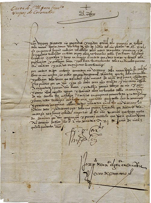 Francisco García de Loaysa to to Francisco Vásquez de Coronado, June 21, 1540. (The Gilder Lehrman Institute, GLC04883)