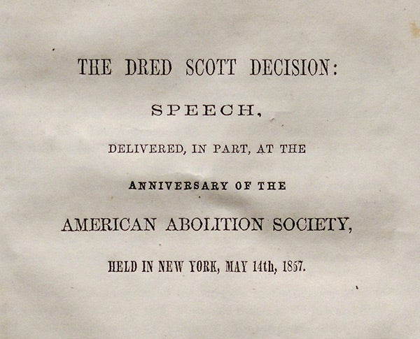 Title page from a pamphlet edition of Frederick Douglass's Dred Scott Decision Speech, 1857 (Gilder Lehrman Institute, GLC07591)