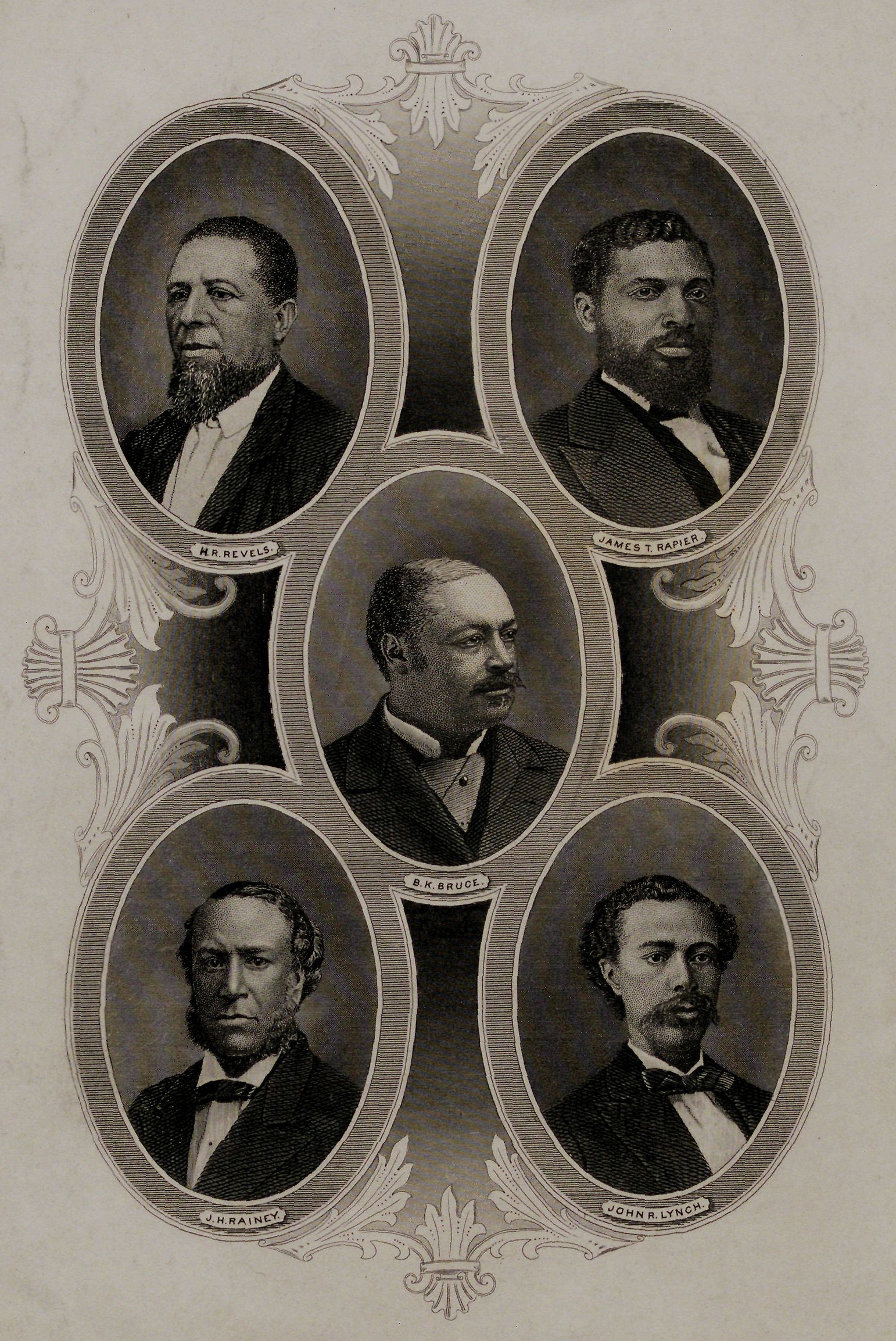 Engraved portrait of African American members of Reconstruction Congresses, Wellstood and Co., New York, ca. 1880s. (The Gilder Lehrman Institute of American History, GLC09400.447)