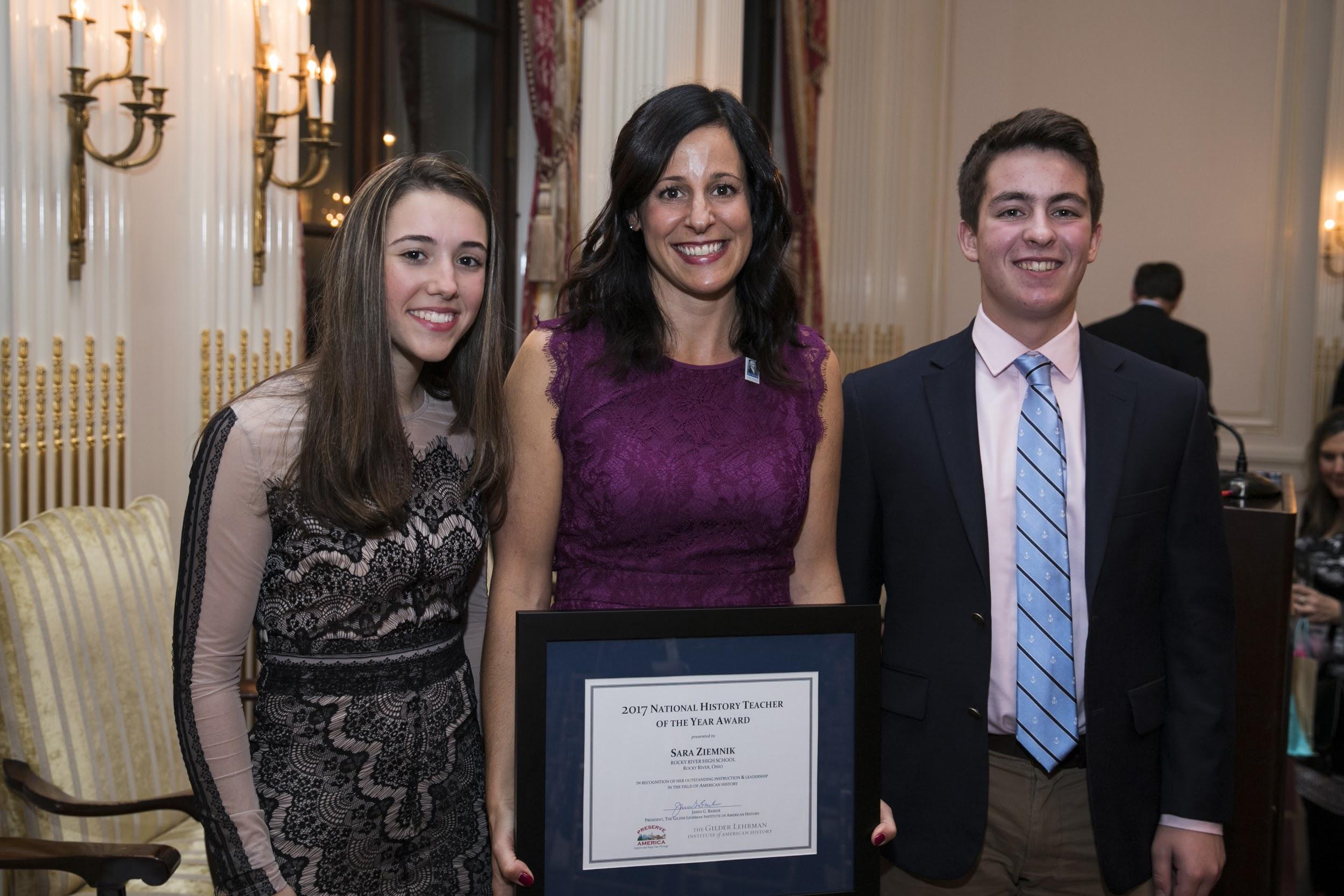 Two of Ziemnik’s students from Rocky River High School, Adam Hackett and Julia Paynard, praised Ziemnik for her innovative teaching style, which sparked their love of history