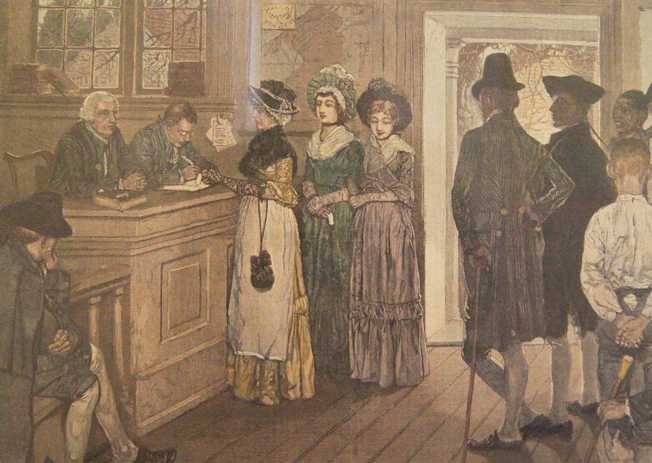Howard Pyle, "Women at the Polls in New Jersey in the Good Old Times," Harper's Weekly, November 13, 1880. (Ann Lewis Women's Suffrage Collection) 