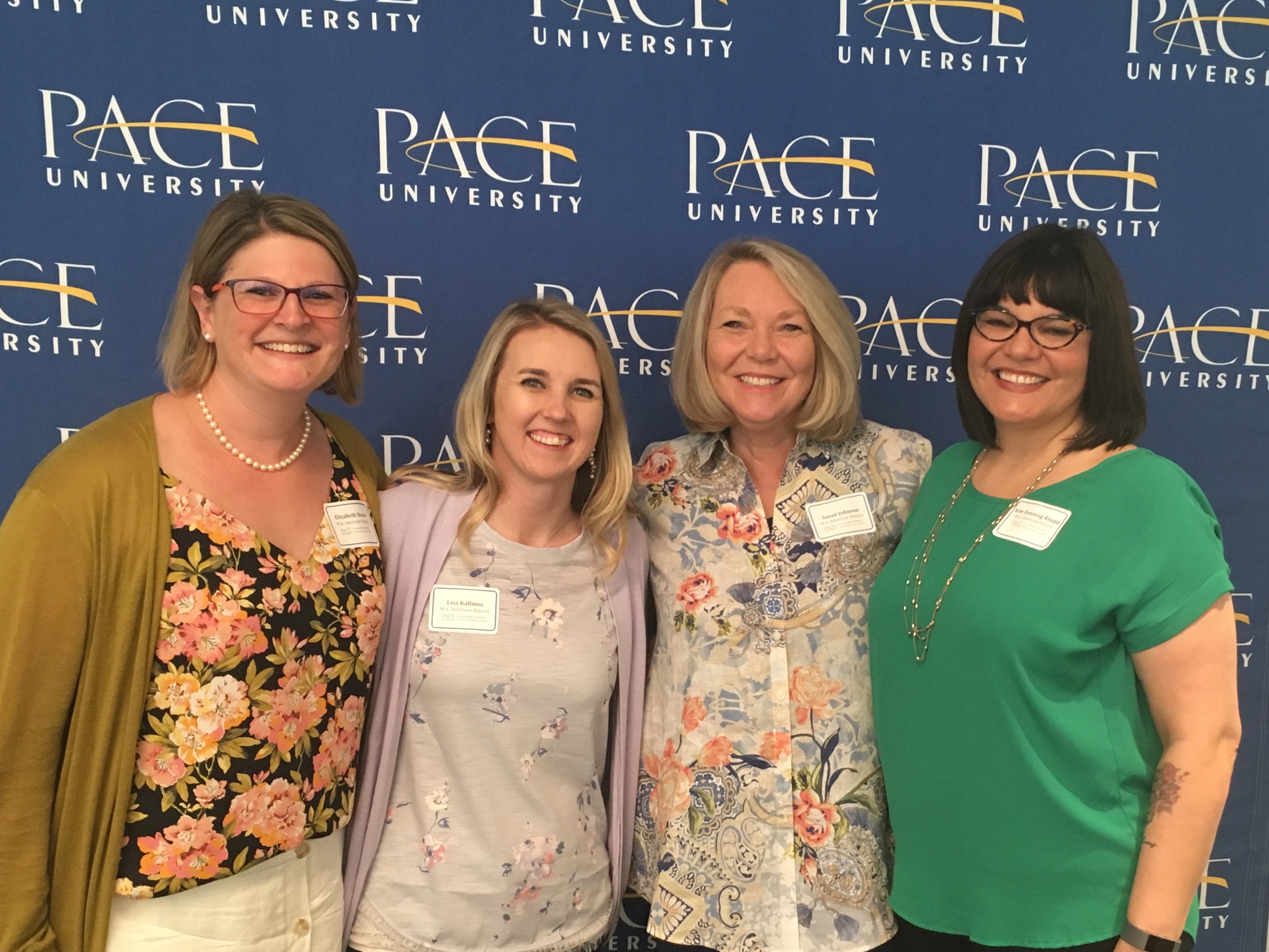 Graduates of the Pace–Gilder Lehrman MA in American History Program (from left) Elizabeth Shaver, Lisa Kallmes, Susan Weaver Johnson, Kim Denning-Knapp