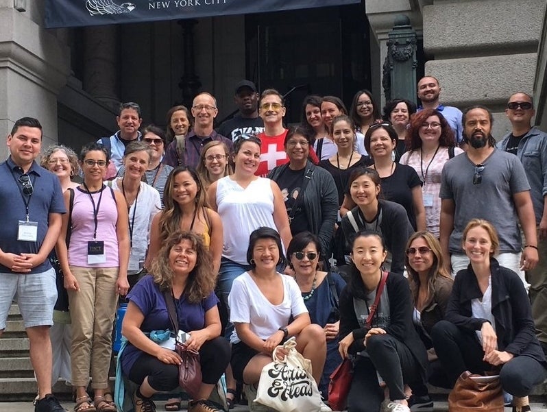 Professor Mae Ngai (bottom center) with her 2018 Teacher Seminar "Immigrants in American History"