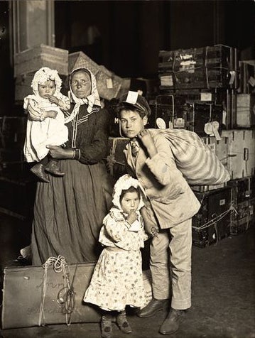 “Italian Immigrants at Ellis Island,” photograph by Lewis Wickes Hine, 1905 (New York Public Library Digital Collections)