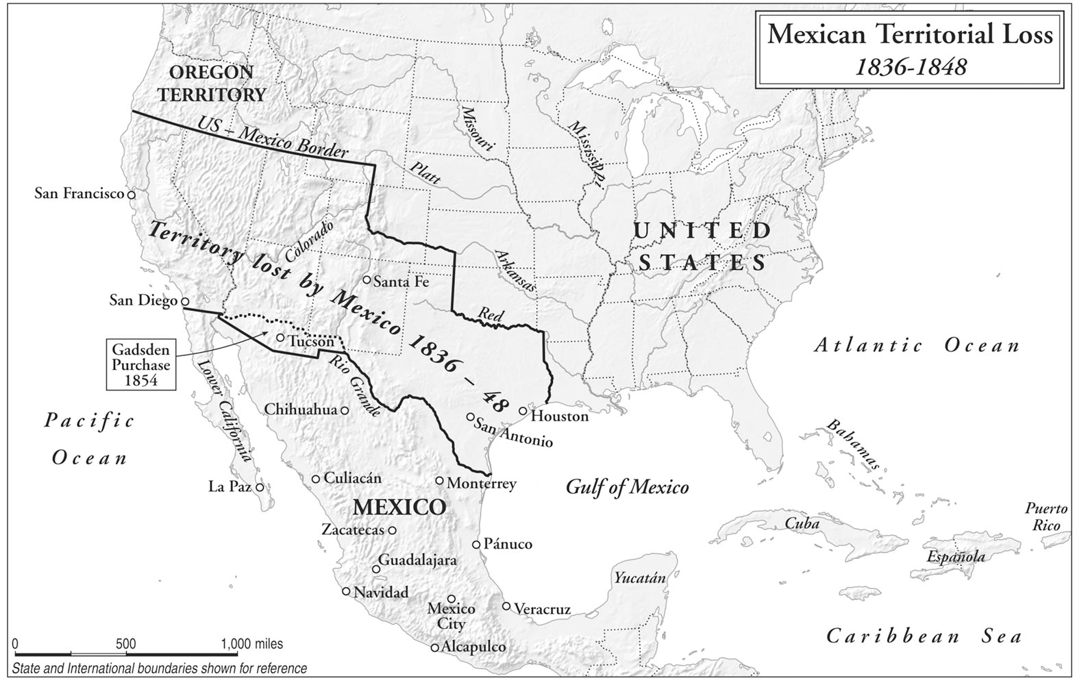 “Mexican Territorial Loss, 1836−1848,” printed in Neil Foley, Mexicans in the Making of America (Harvard University Press, 2014), p. 30. Courtesy of Neil Foley.