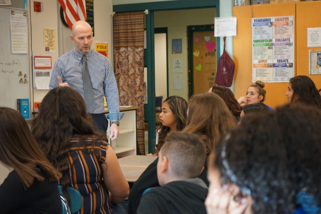 2019 Massachusetts History Teacher of the Year Michael Neagle in his classroom