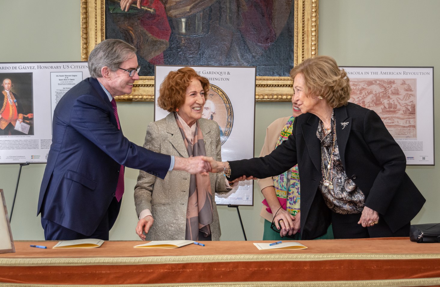 Gilder Lehrman President James G. Basker; Carmen Iglesias, Director of the Royal Academy of History; and Her Majesty Queen Sofia of Spain