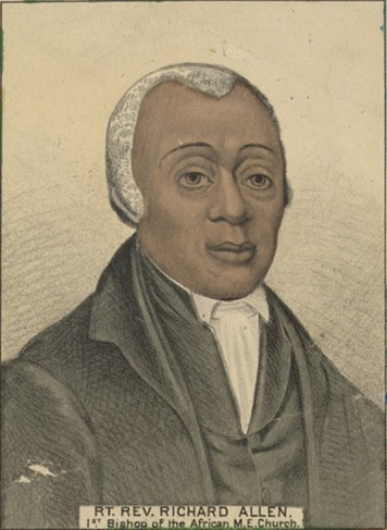 Detail of Richard Allen, "From the plantation to the Senate," lithograph by Gaylord Watson, 1883. (Library of Congress)