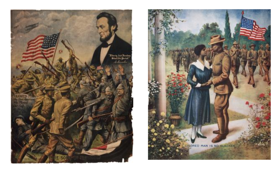 "True Sons of Freedom," printed by Charles Gustrine, Chicago, Illinois, 1918, and "Colored Man Is No Slacker," printed by E. G. Renesch, Chicago, Illinois, 1918. (Gilder Lehrman Institute, GLC09121 and GLC06134)
