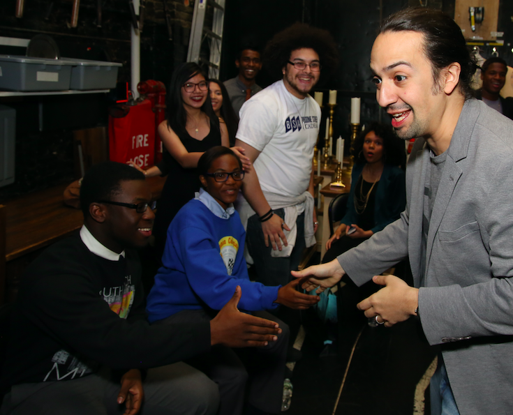 Lin-Manuel Miranda with Hamilton Education Program students.