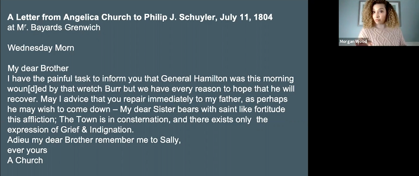 Actress Morgan Wood delves into the dramatic potential of a letter written by Angelica Schuyler.