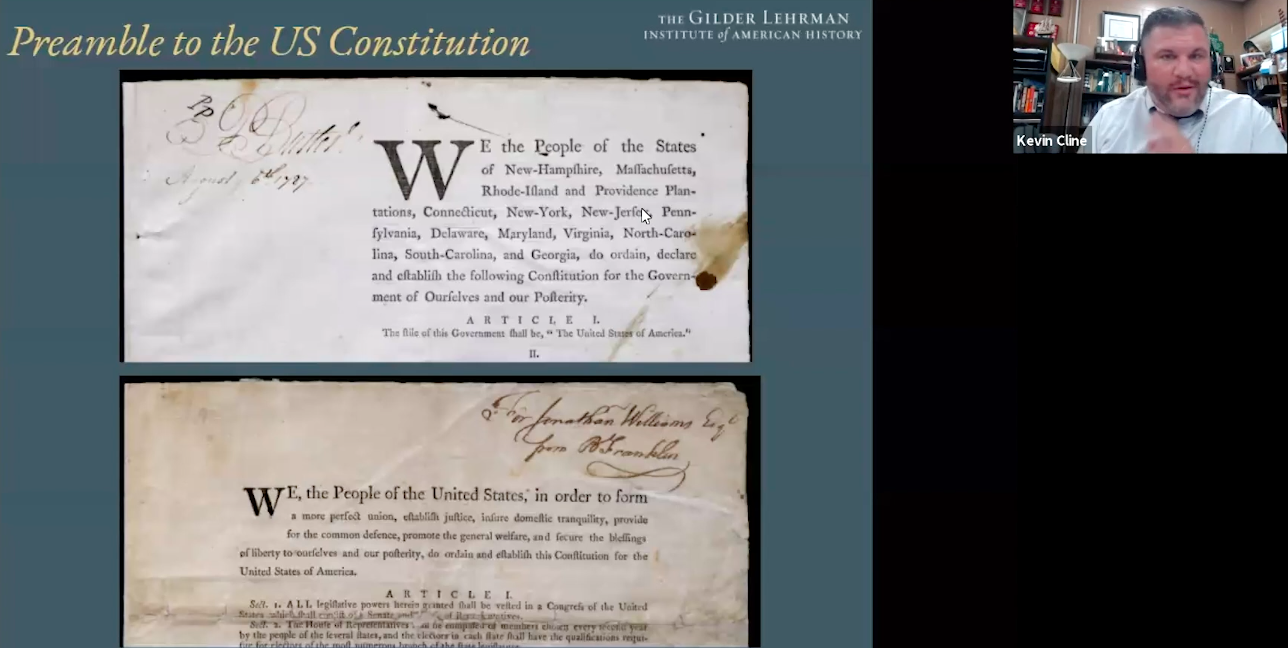 Kevin Cline appeared as a guest teacher on September 17, 2020 on Inside the Vault: Highlights from the Gilder Lehrman Collection in celebration of Constitution Day .