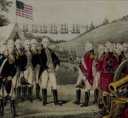 Surrender of Cornwallis to George Washington at Yorktown on October 19, 1781. Lithograph by James S. Baillie, 1845 (Gilder Lehrman Institute, GLC02918.02)