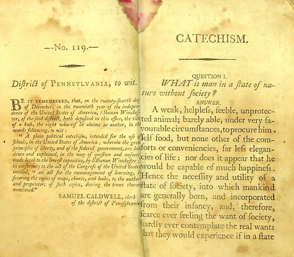 A Plain Political Catechism Intended for the Use of Schools, in the United States of America, 1796 (Gilder Lehrman Institute)
