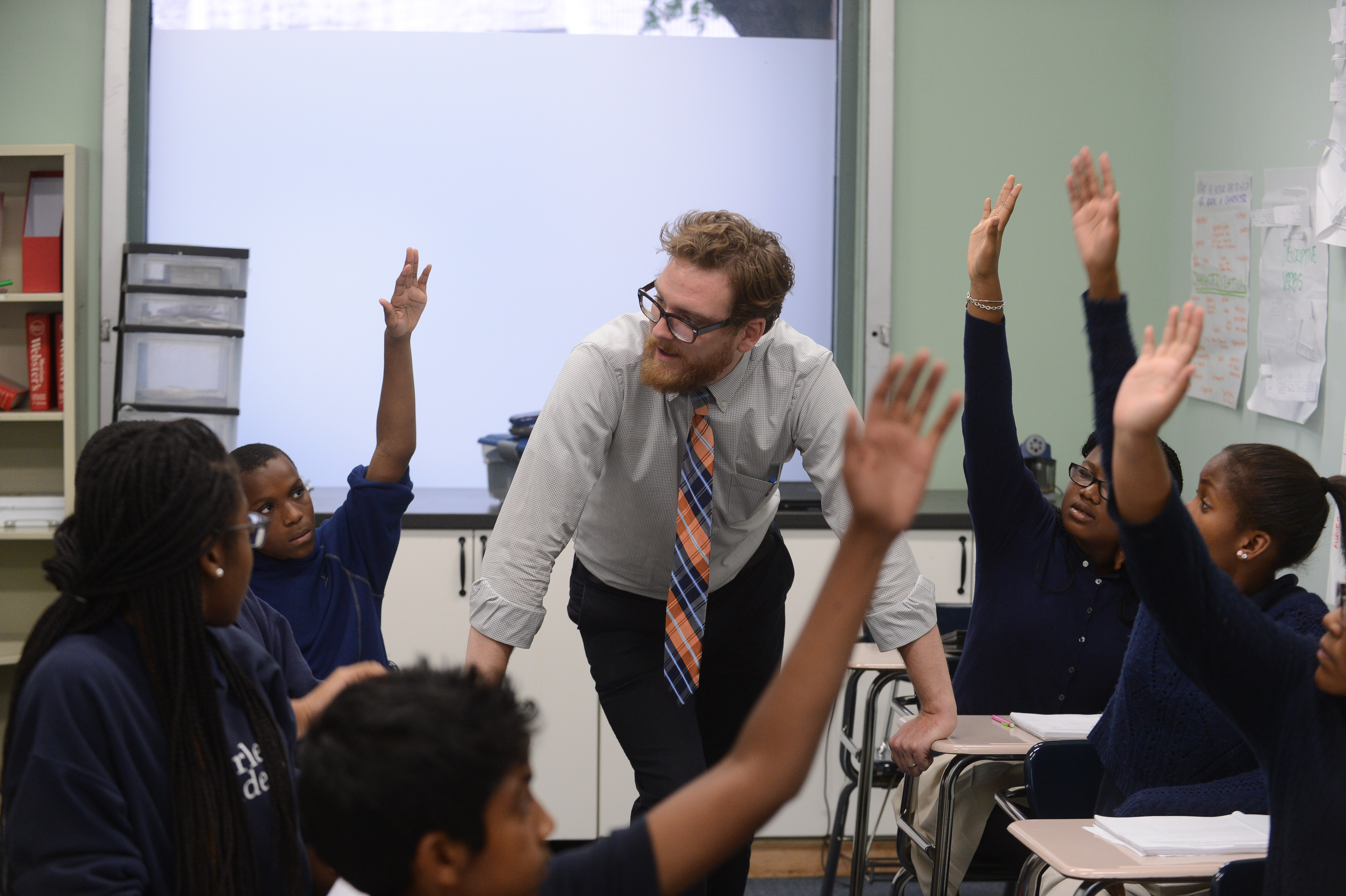 Sean Enos-Robertson in the classroom at Harlem Academy.