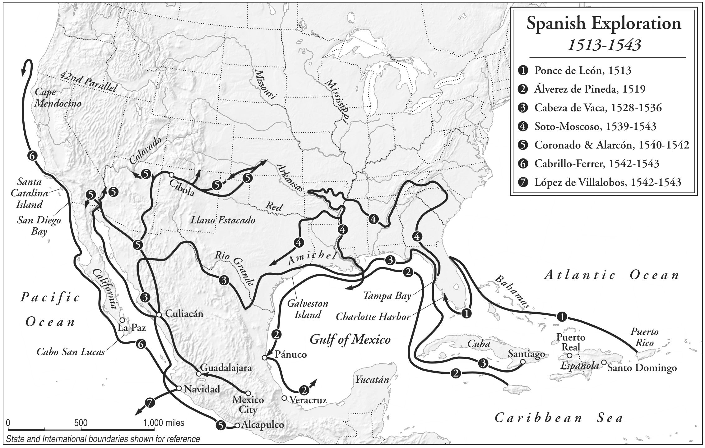 “Spanish Exploration, 1513–1543,” printed in Neil Foley, Mexicans in the Making of America (Harvard University Press, 2014), p. 14. Courtesy of Neil Foley.