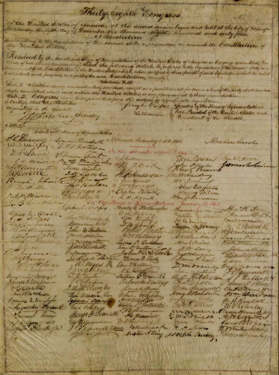 Congressional copy of the Thirteenth amendment resolution ending slavery (Gilder Lehrman Institute, GLC00263)