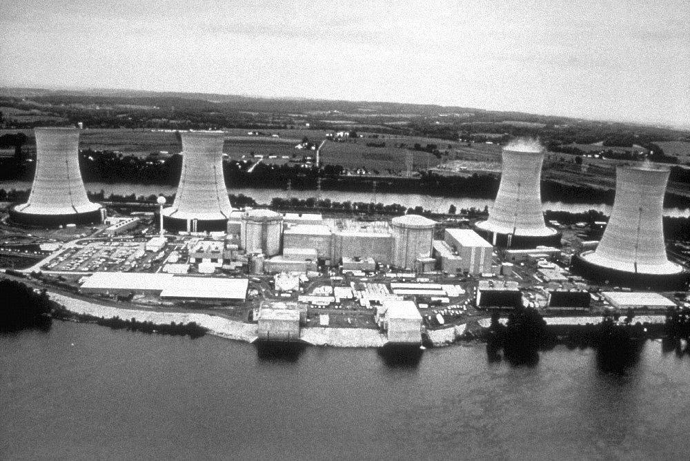 The Three Mile Island nuclear power plant near Middletown, Pennsylvania, which was the site of a March 28, 1979 power plant accident, photograph by Dr. Ewing, ca. 1979 (Centers for Disease Control and Prevention, Public Health Image Library, ID#: 1194) 